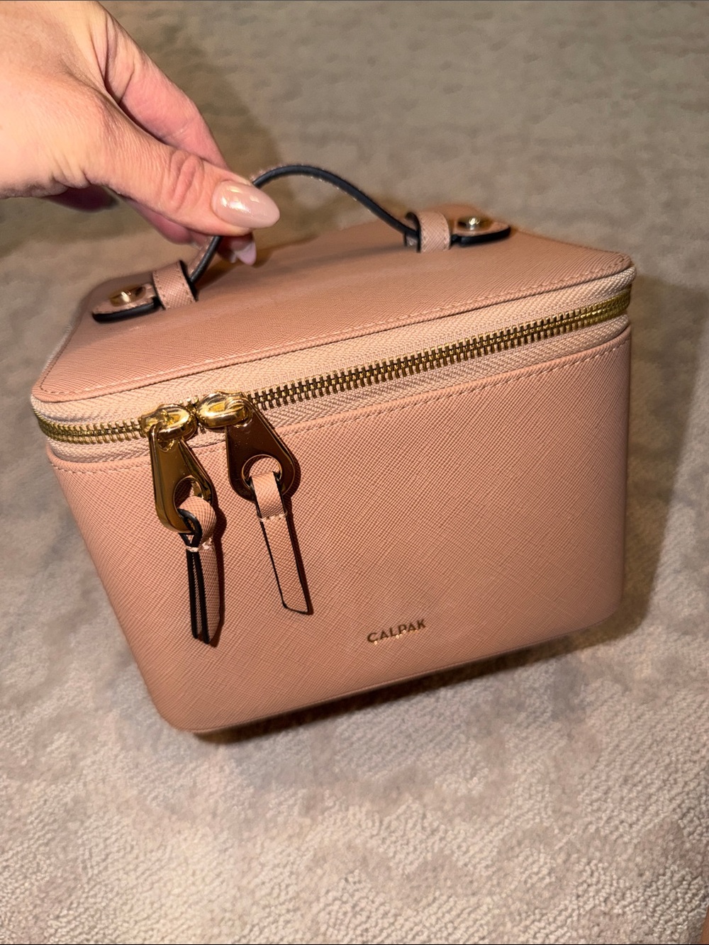 Calpak Blush Pink leather Saffiano Cosmetic Vanity Case